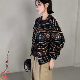 欧美小众撞色外套几何图案富有异域格调上衣146