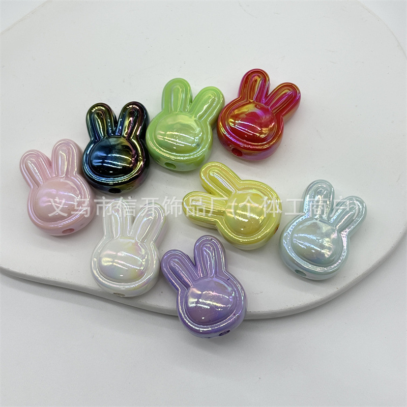 Cuentas de acrílico vibrantes con agujeros verticales y recubierto conejo, para DIY llaveros, cadenas y accesorios de joyería hechos a mano.