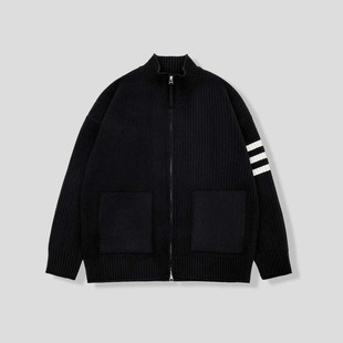 HIT Autumn and Winter New Korean Fashion Brand Color Matching Collar Knitted Cardigan Men's American Casual Fashion All-match Sweater