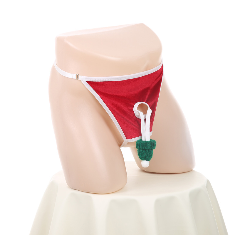 European and American Men's Christmas-Themed Sexy Bowknot Thong with Open Crotch and Separate Rear Pouch Triangle Underwear