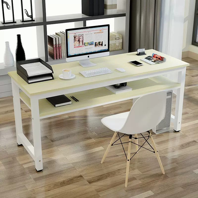 电脑办公桌学习长条桌双层家用靠墙书法培训桌板式钢木桌桌面