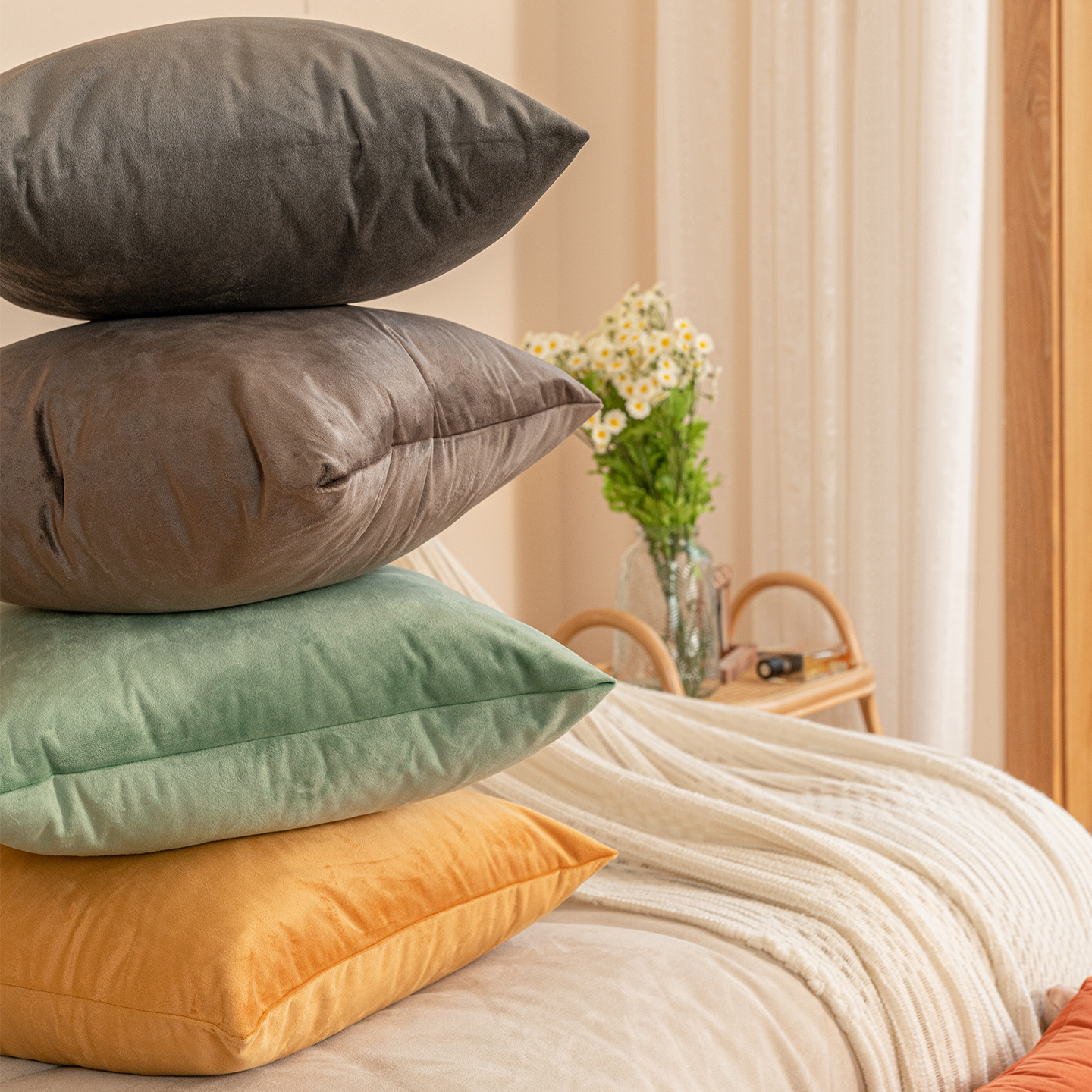 Solid Color Velvet Pillow Cushion Cover Simple Modern Sofa Pillow Long Waist Pillow Bedside Large Backrest Cover