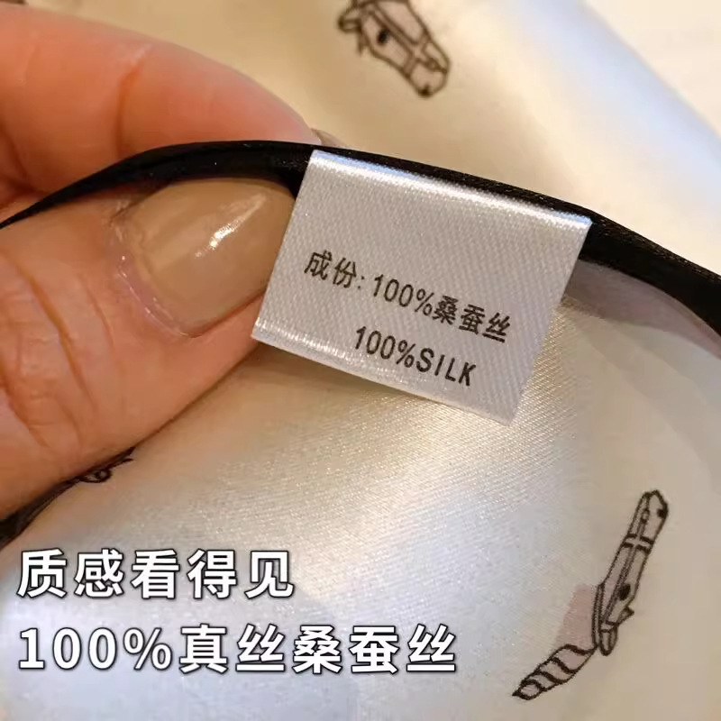 100%桑蚕丝真丝缎面15*145白底黑边小马长条围巾女春夏季送礼丝巾|undefined