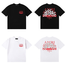 跨境批发 美潮AMIRI T-Shirt玫瑰骷髅头印花短袖T恤男女