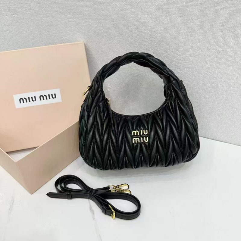 miu千金大小姐褶皱HOBO腋下包小羊皮饺子包手拎单肩斜挎月牙女包|undefined