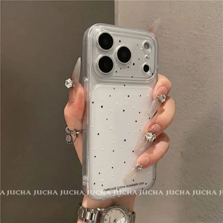 简约苹果17pro手机壳高级感iphone5全包镜头16防摔英文黑白点透明