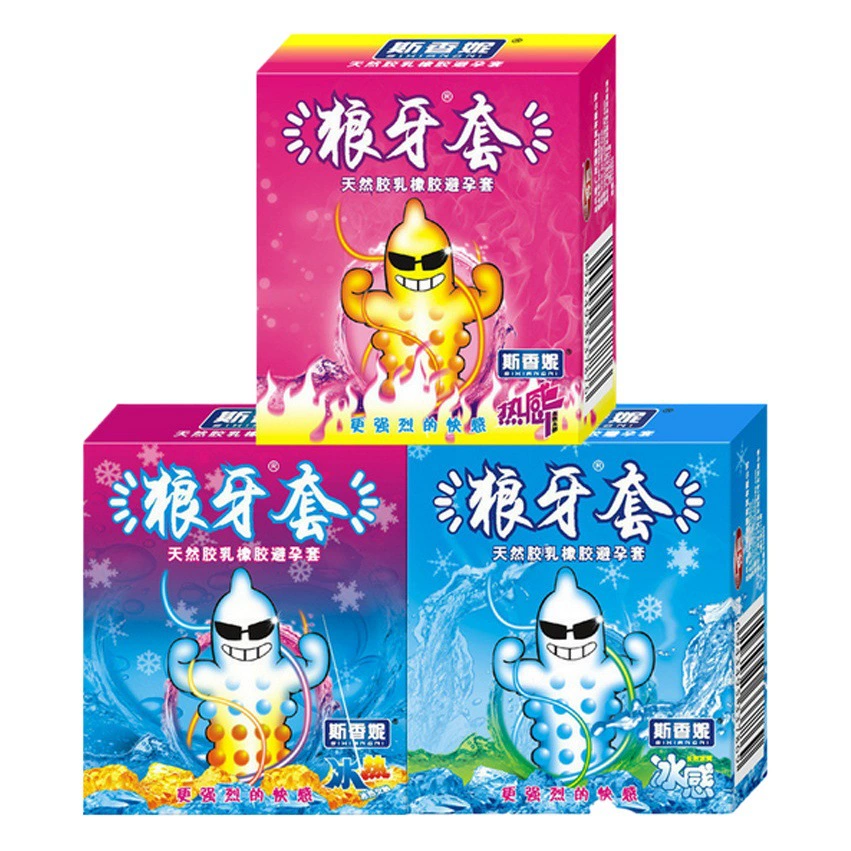 Презервативы Shixiangni Wolf Teeth, 3 упаковки презервативов Ice Sensation Heat Sensation Ice Hot Sensation Wolf Teeth Презервативы с крупными частицами Ice Fire Condoms