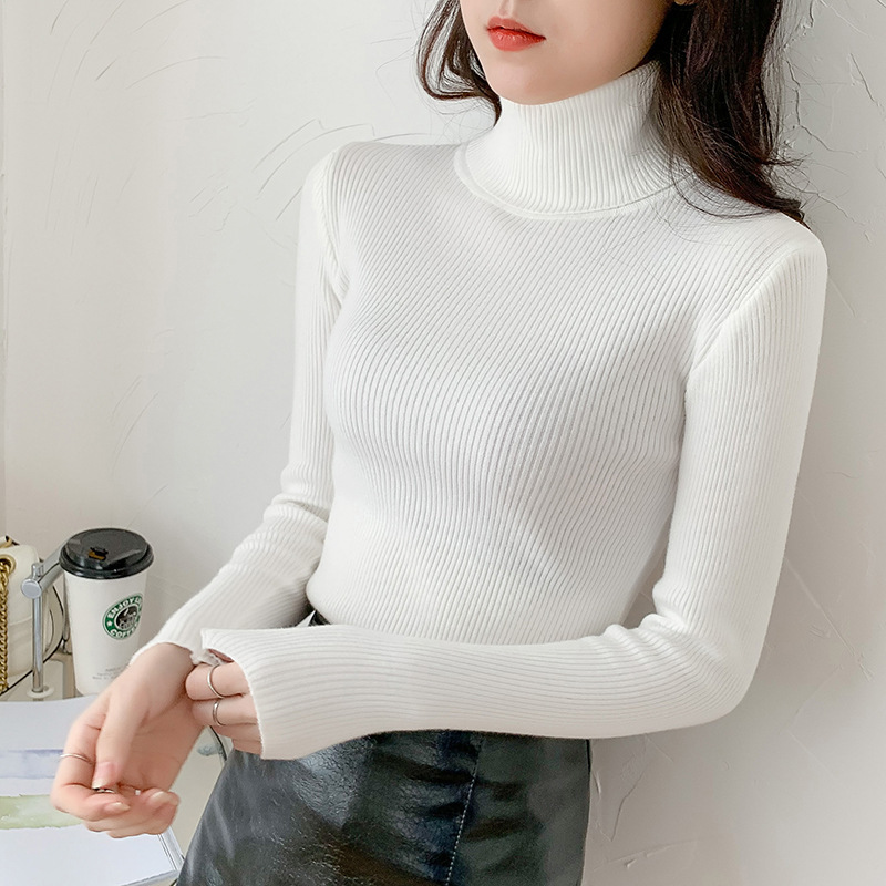 针织衫女2021秋冬季新款韩版打底衫内搭修身百搭高领毛衣洋气白色