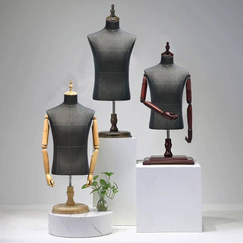 Modelo de tienda de ropa accesorios de hombre medio cuerpo plataforma medio cuerpo traje vestido ventana maniquí percha de exhibición de ropa