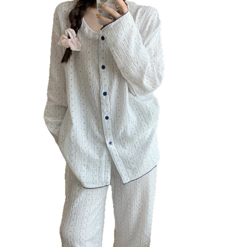 韩版碎花云朵棉睡衣女款春秋甜美花边圆领长袖长裤春季套装家居服|undefined