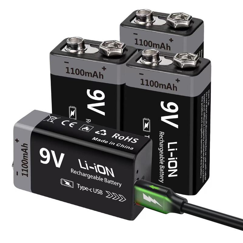 9V USB Rechargeable Lithium Battery, 6F22 Dry Battery Replacement, Universal for Microphones, Igniters, and Multimeters