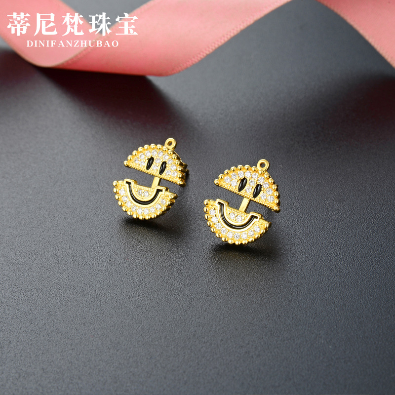 S925 plata esterlina sonrisa pendientes para las mujeres estilo coreano elegante luz lujo nicho diseño amarillo redondo expresión cara sonriente pendientes