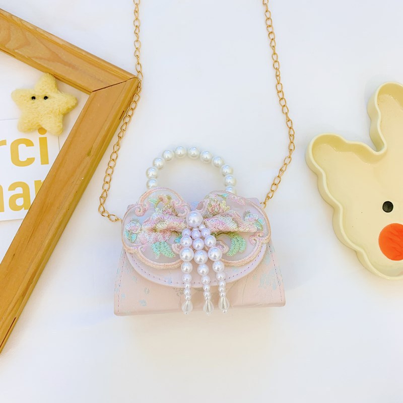 Hermoso bolso de arco de perla para niños nuevo estilo antiguo bolso de borda estilo chino colorido bolso de hombro con diamantes