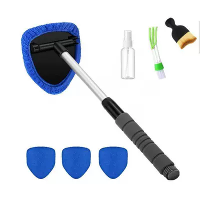 Car cleaning tools, Brushes, Factory Wholesale Telescopic Pole - 1-set-five-sided-telescopic-sponge-pole-4-blue-cloth-covers-1-spray-bottle-detail-brush-small-yellow-brush