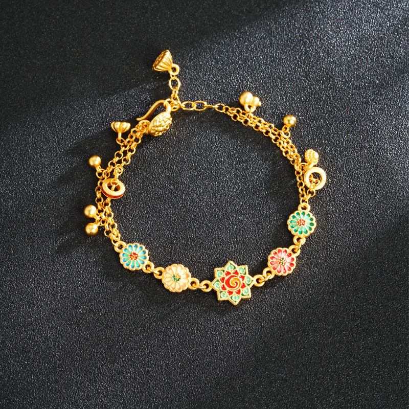 Brazalete de oro de arena vietnamita esmalte de color frutífero pulsera de flores de sol para mujeres que no se desvanecen joyerías de lujo ligeras