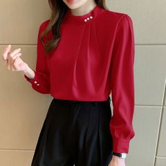 ファッションのシャツの女性の春夏2025新型の職業服のシフォンのシャツの洋風はゆったりしていて、やせている長袖の上着は簡単です。