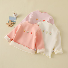 Children's base shirt for girls, long-sleeved, thickened, lined base clothing for babies and toddlers, winter baby thick warm clothing