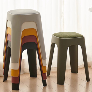 Light Luxury Plastic Stool with Thickened Soft Cushion, Sturdy and Durable for Home Use, Suitable for Living Room and Dining Room, High Model, Stackable High Stool