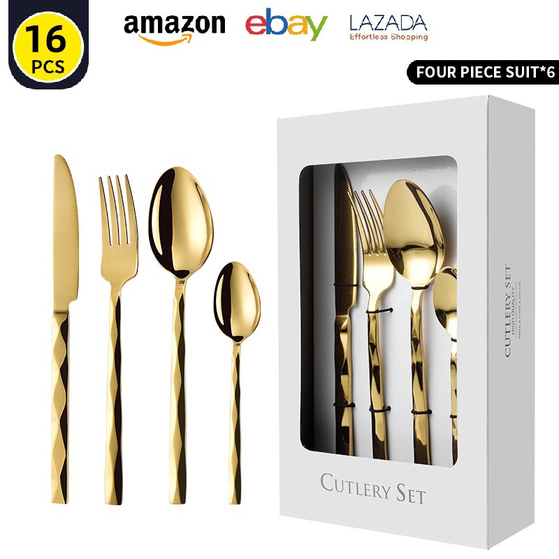 cubiertos de acero inoxidable agua ondulada diamante mango cuadrado cuchillo de filete tenedor cucharas 24 hotel comida occidental 30 juegos de caja de regalo image 11