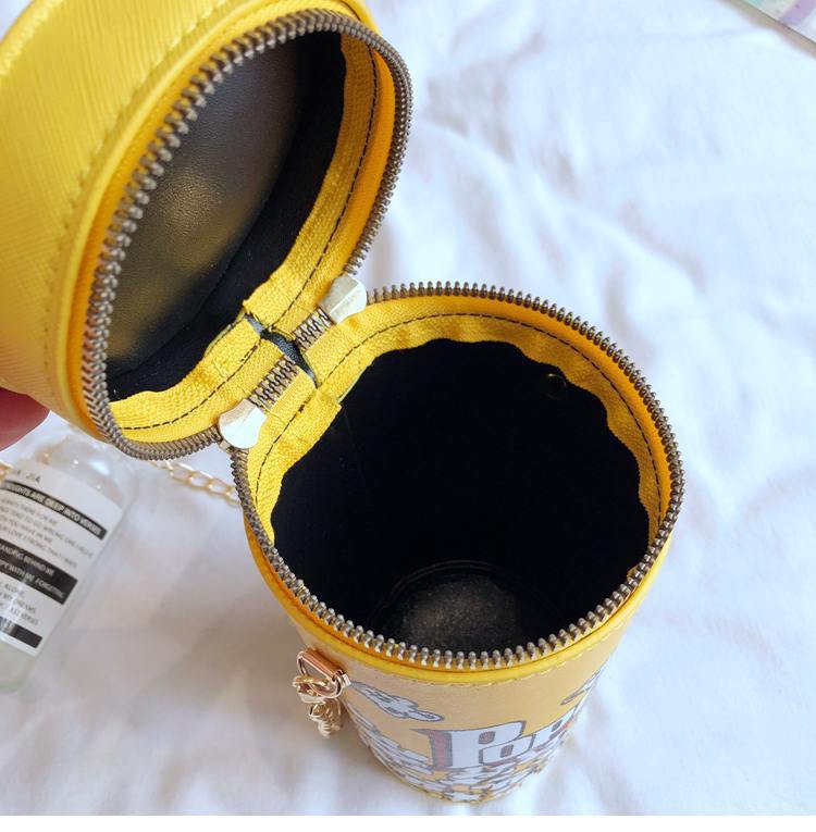 Small Size Unisex Small Pu Leather Popcorn Bucket Classic Style Streetwear Cylindrical Zipper Crossbody Bag