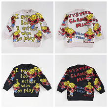 黑超奶嘴绒卫衣拔印涂鸦卡通图案印花潮范日式中小童圆领绒衫高定