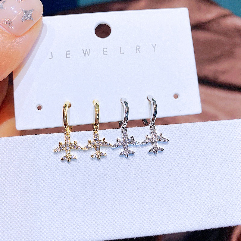 Womenu0027S Fashion Airplane Copper Earrings Inlaid zircon Zircon Drop Earrings