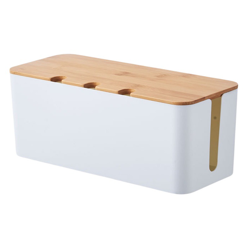 Cubierta de madera de bambú con agujero caja de almacenamiento de alambre tablero de parche de escritorio cable de alimentación cargador de cable de datos caja de gestión Hub