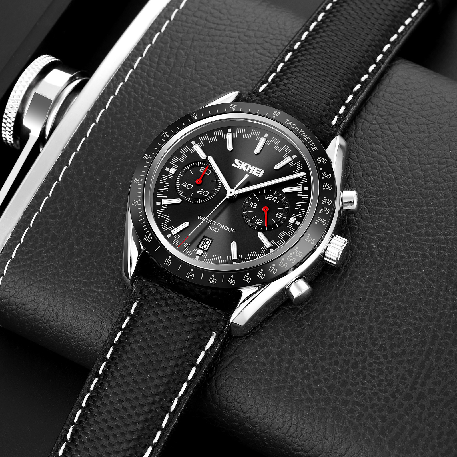 Momentos de carreras retro cronógrafo de hombre relojes de cuarzo calendario impermeable correa relojes de pulsera transfronterizos calientes relojes de hombre