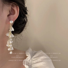法式轻奢珍珠长款流苏耳坠耳环小众设计感2024年新款气质个性耳钉