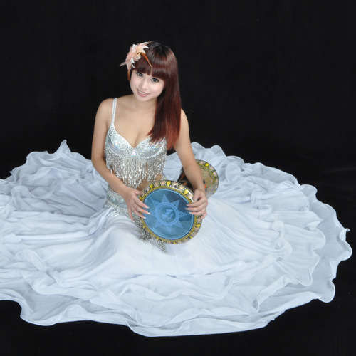 Three-layer skirt, three-layer chiffon curling skirt, belly dance high-end skirt, belly dance 12-meter large swing skirt