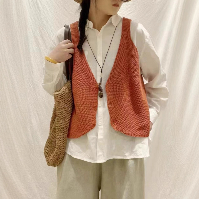 新品文艺针织马甲女韩版纯色外搭开衫无袖叠穿马夹上衣|undefined