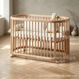 跨境木质婴儿床可移动拼接床新生儿礼物实木宝宝床儿童围栏床