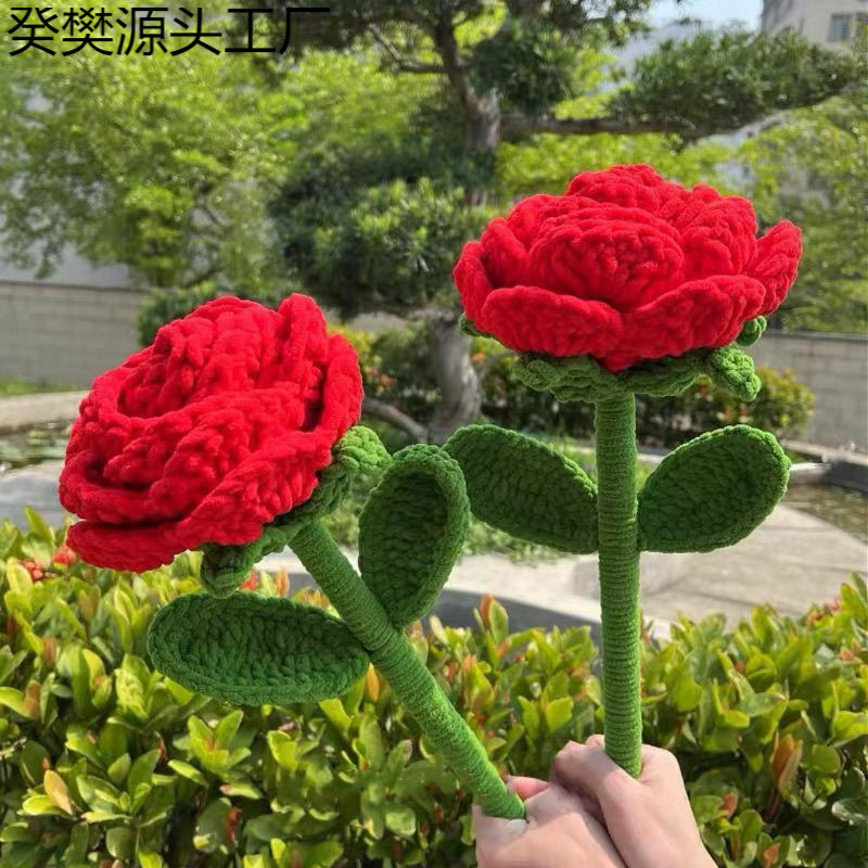 成品仿真超大玫瑰花手工钩织冰条线花束送妈妈教师节母亲节礼物|undefined