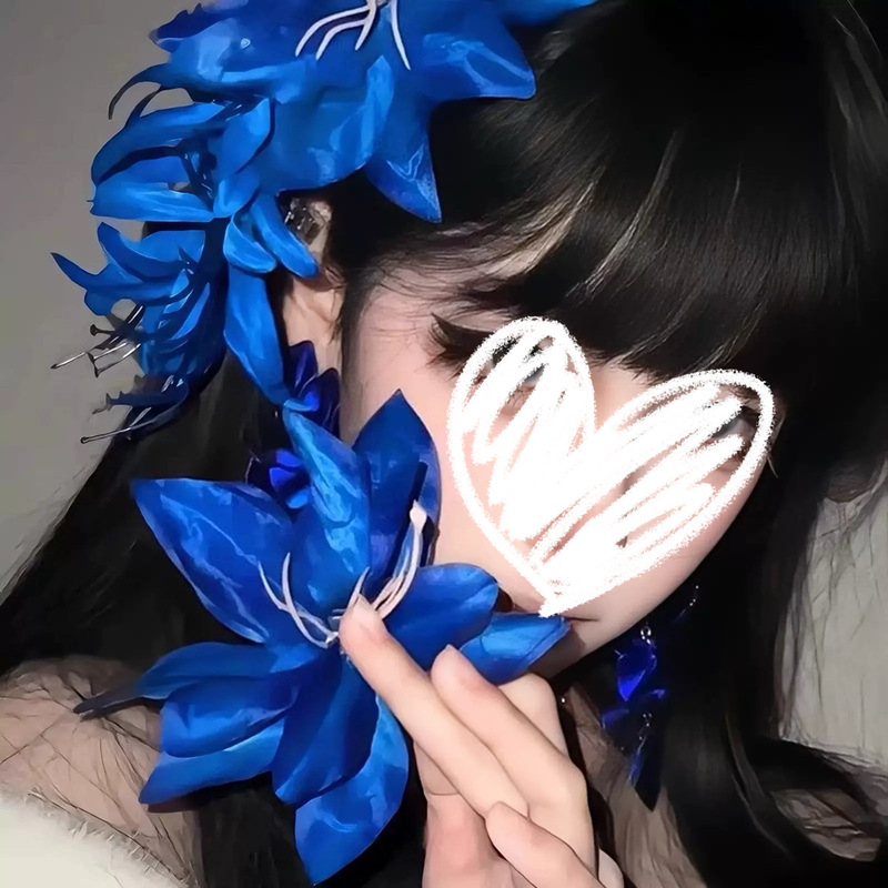 Cool atmosphere blue lily hairpin female artificial flower headdress side clip all-match photo hairpin hair accessories