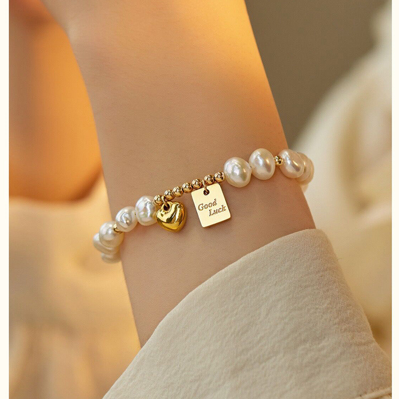 Sweet All-match Lucky Love Baroque t Freshwater True Pearl Bracelet Exquisite High-end Retro BFF Bracelet