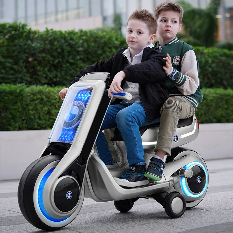 Nuevos niños de la motocicleta eléctrica puede sentarse doble niños y niñas bebé triciclo carga grande coche juguete