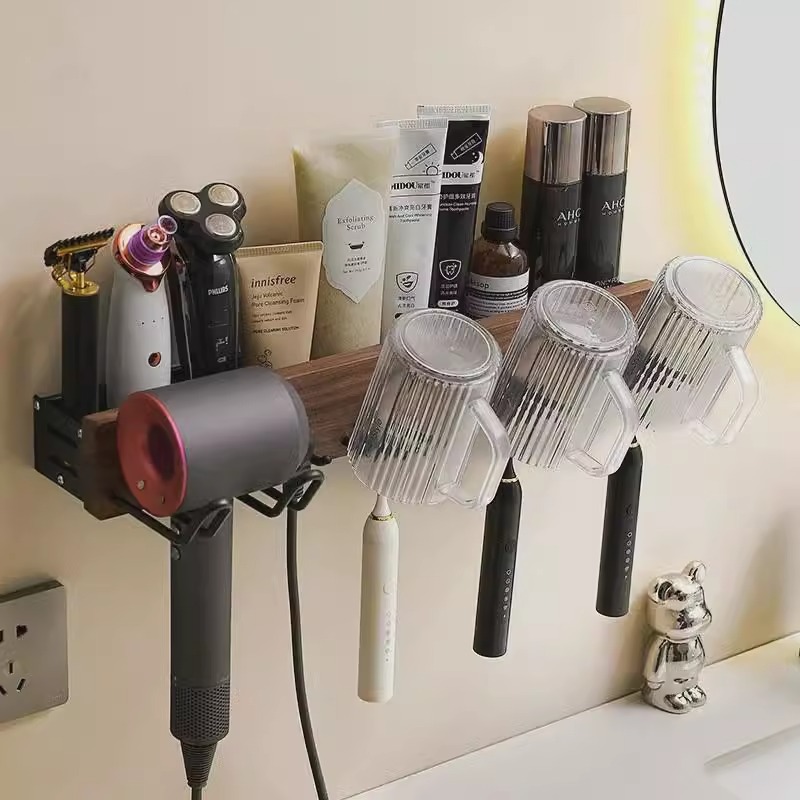 Nian San cepillo de dientes secador de cabello integrado estante baño pared soporte secador de cabello baño sin perforación nuez