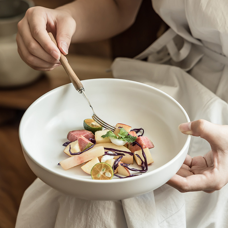Explosión simple platos de cerámica versátil gran tazón mate tazón de comida occidental tazón de ensalada hogar tazón redondo al por mayor