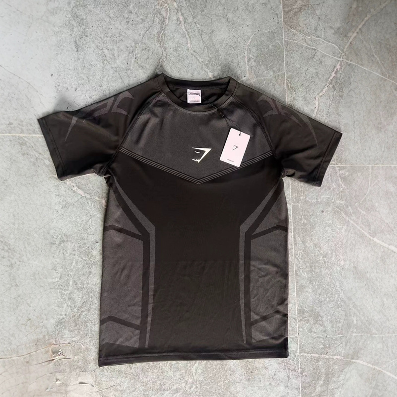 Gymshark Men's Tight T-Shirt Sports Fitness Running Training Quick-Drying Short-Sleeved Slim Youth Shark
