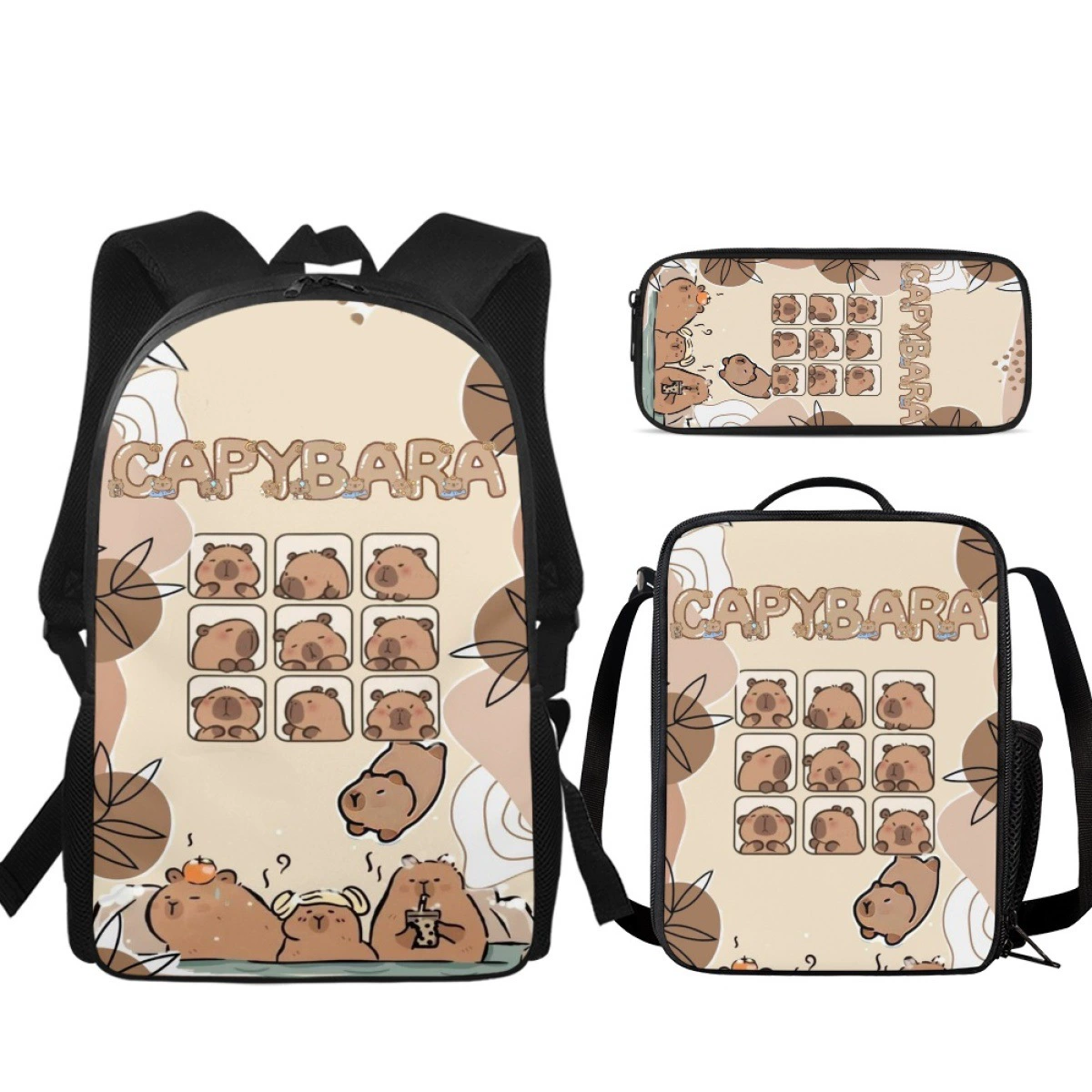 Набор школьных сумок POD, оптовая продажа, минимальный заказ, капибара, мультяшный милый принт, студенческая сумка для работы и поездок