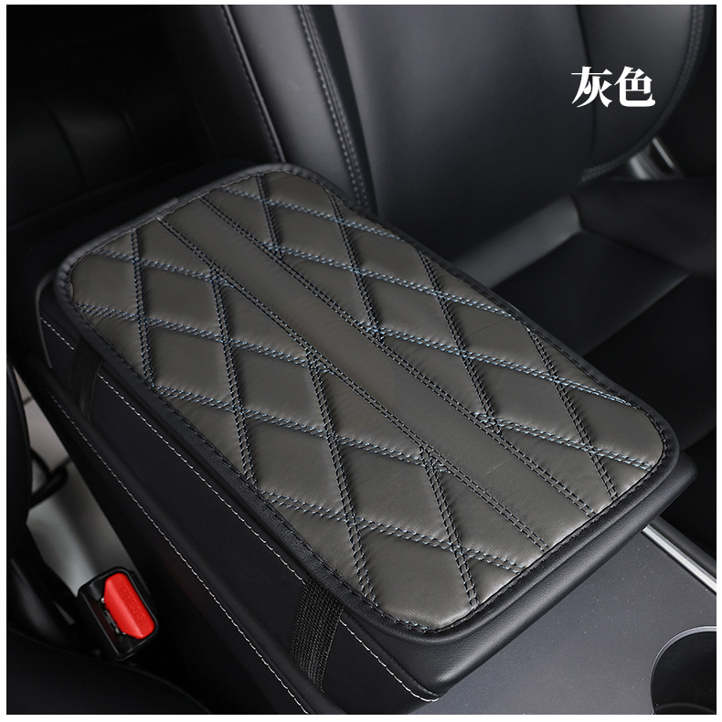 Car Armrest Box Pad Quilted Leather Center Console Protector