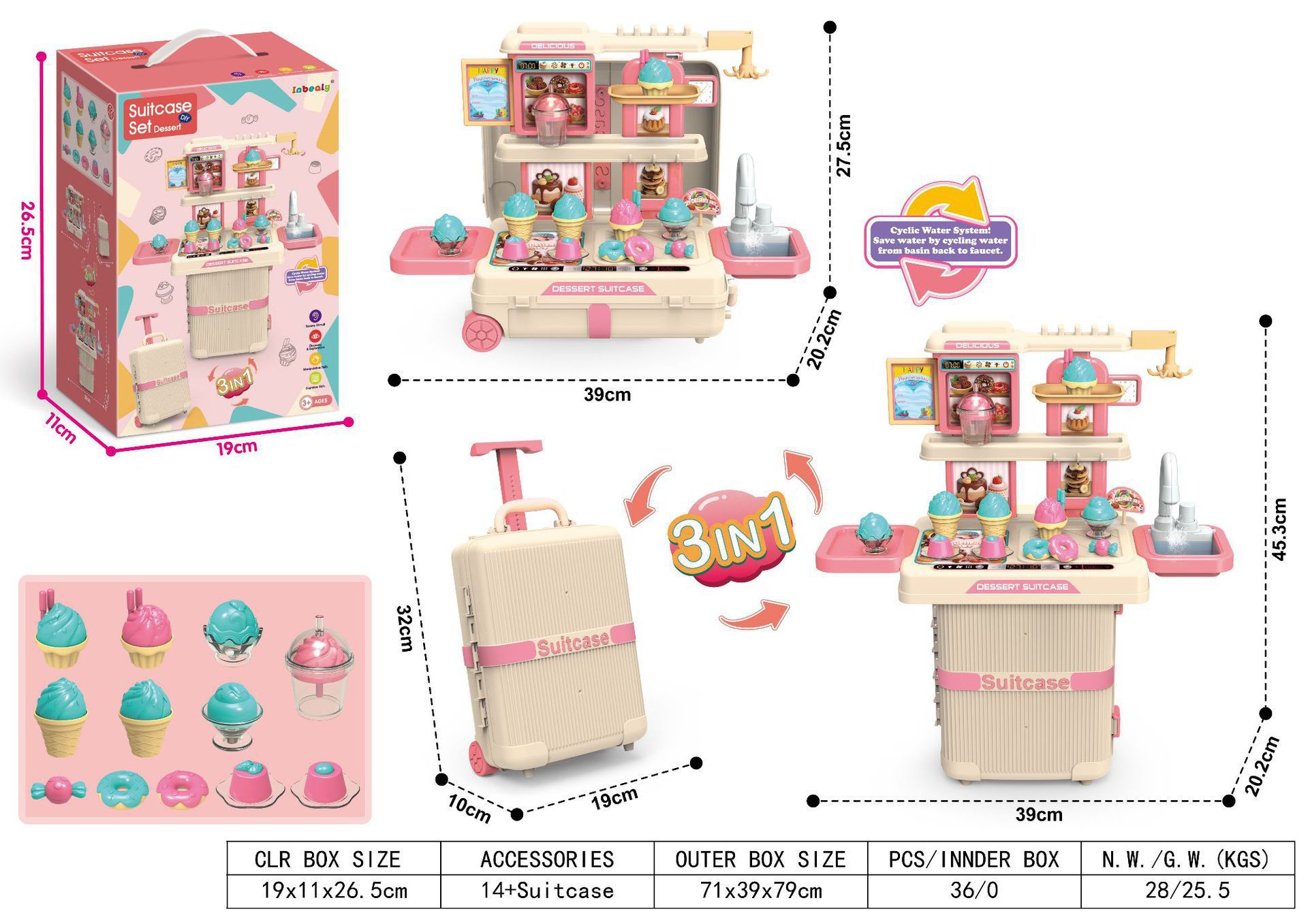 3 - en - 1 postre tema pull box color embalaje
