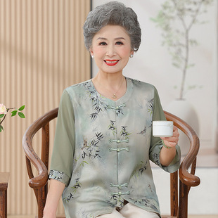 Mother's Summer New Fashion Guofeng T-Shirt Middle-aged and Elderly Mother's Chinese-style Age-reducing Thin Top Shirt