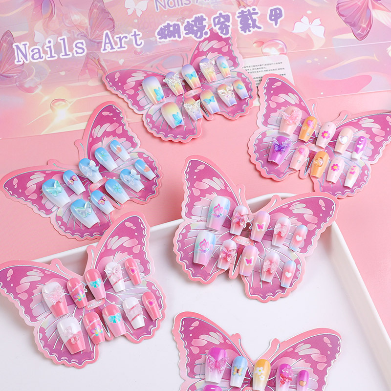 Nuevos productos hechos a mano para usar uñas mariposa parche de manicura mariposa accesorios de dibujos animados para usar uñas falsas tridimensionales terminadas