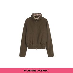 Fudge Pink 25秋季New美式复古个性格纹拼接宽松夹克外套