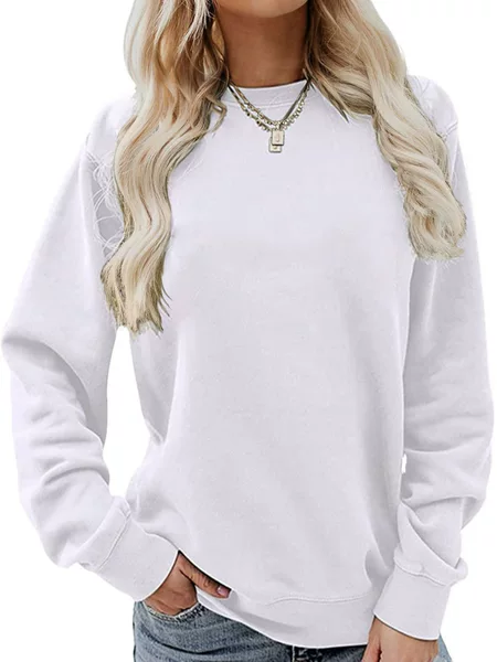 Cross-Border European and American New Style Long-Sleeved Round-Neck Loose Top, Versatile Simple Solid Color Pullover Sweatshirt