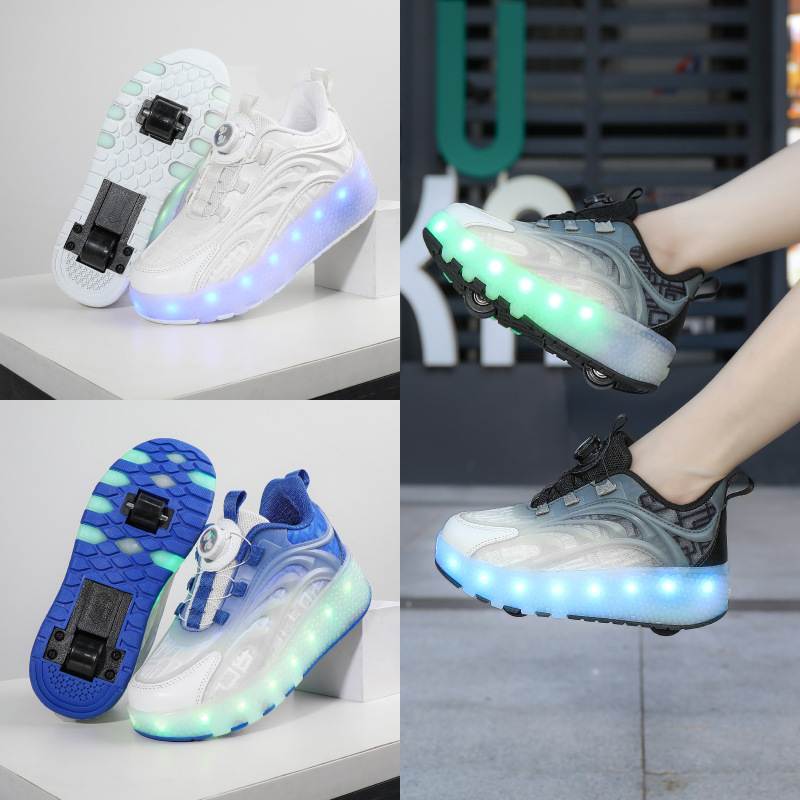 Kinderwandelschoenen Opladen op twee wielen LED-lichtgevende zevenkleurige lichtschoenen Vierwielige rolschaatsen Casual sportschoenen Wielschoenen_voghion.com