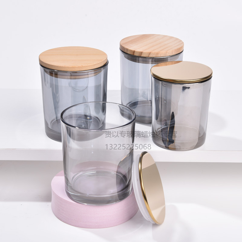 新品 300ml电镀离子镀烟灰色Candle glass jar香薰蜡烛杯玻璃瓶罐