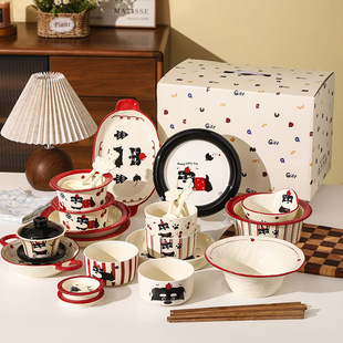 Schnauzer Series Cartoon Ceramic Tableware Holiday Event Gifts High-Looking Puppy Dishes and Plates Housewarming Gifts