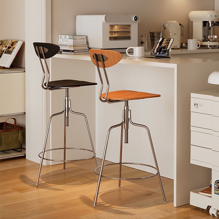 Retro Rotating Bar Chair Nordic Medieval Home High Stool Designer Solid Wood Liftable High Chair Bar Chair